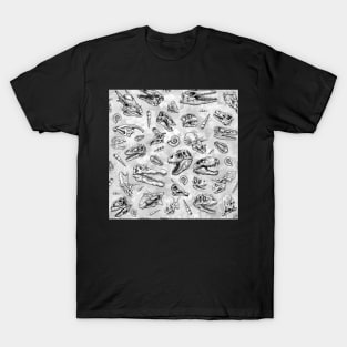 Dinosaur skull sketch tiled pattern white T-Shirt